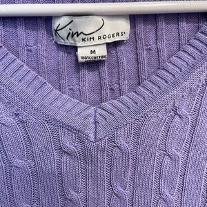Lavender V-Neck Cable Knit Sweater